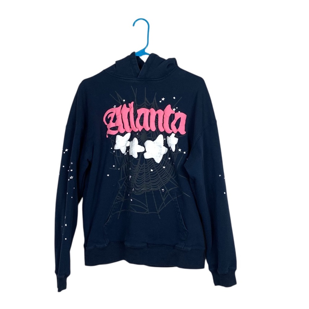 Sp5der navy Atlanta thick knit puff print hoodie size xl